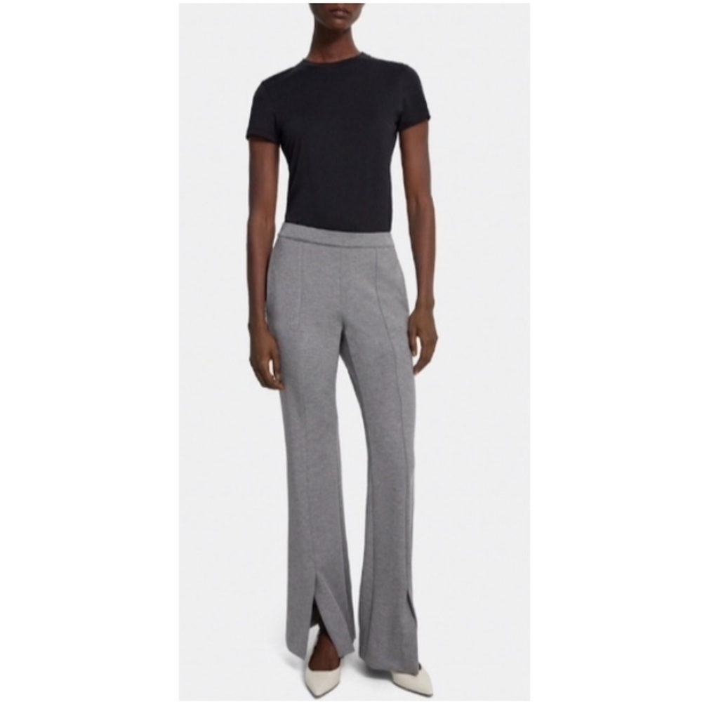 Theory Vent Demitria Double Knit Slit Pants in Grey- Size 0.